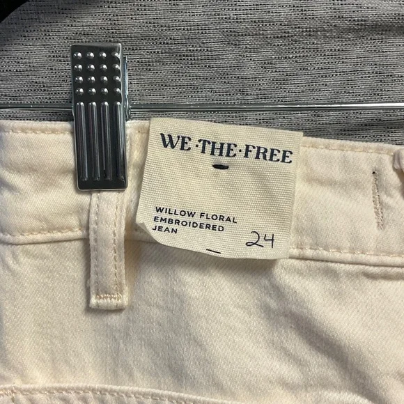 We The Free Cream Floral Embroidered Jeans
